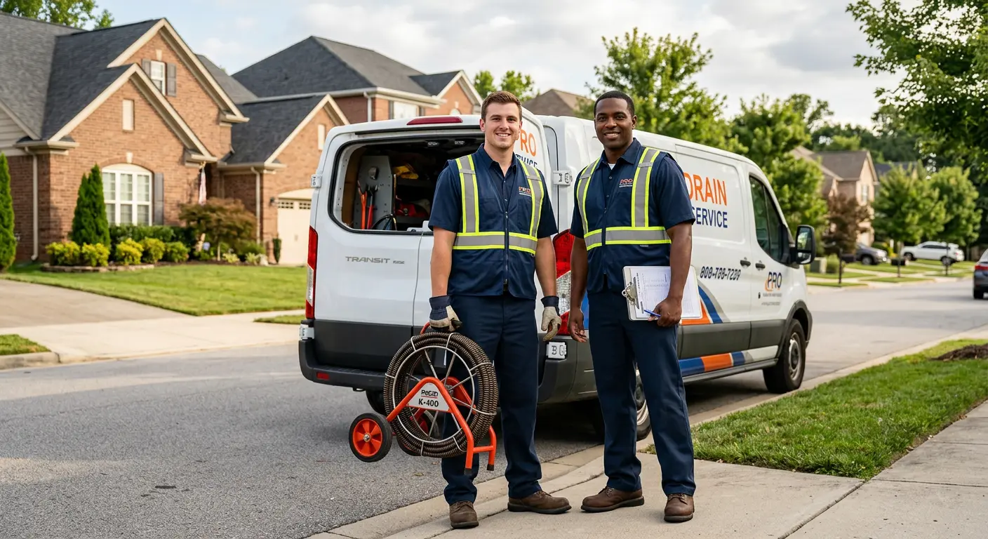 Sewer and drain service team with equipment ready for work in Gainesville