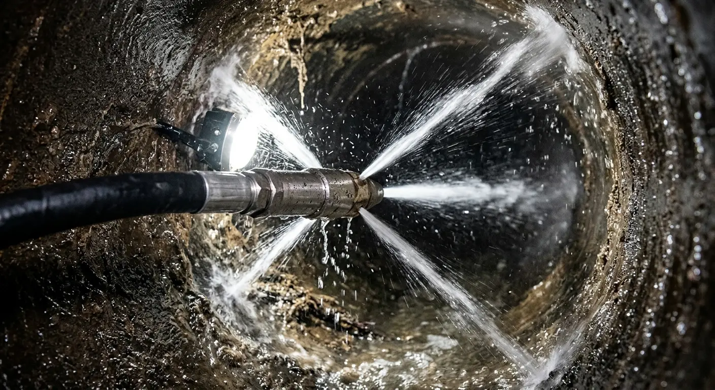 High-pressure hydro jetting nozzle cleaning sewer pipe for Storm Drain Cleaning in Gainesville